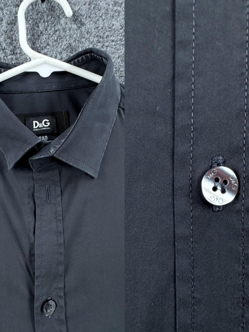 Dolce Gabbana Brad Brad Mens Logo Black 16.5 Button Up Shirt Long Sleeve Solid